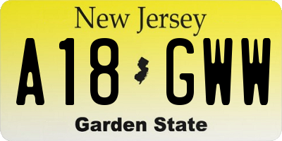 NJ license plate A18GWW