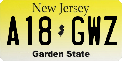 NJ license plate A18GWZ