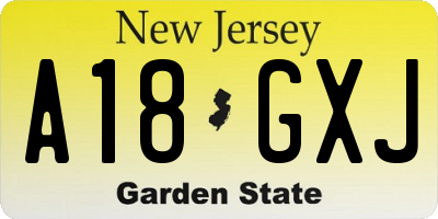NJ license plate A18GXJ