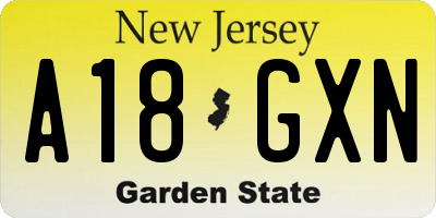 NJ license plate A18GXN