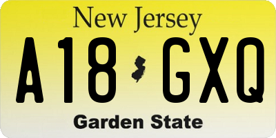 NJ license plate A18GXQ