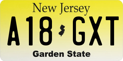 NJ license plate A18GXT
