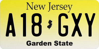 NJ license plate A18GXY
