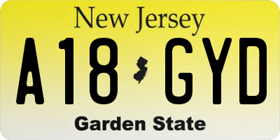 NJ license plate A18GYD