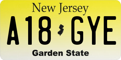 NJ license plate A18GYE