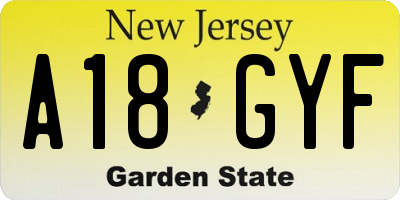 NJ license plate A18GYF