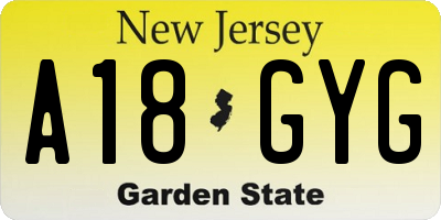 NJ license plate A18GYG