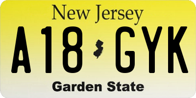 NJ license plate A18GYK