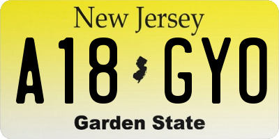 NJ license plate A18GYO