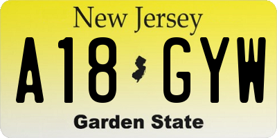 NJ license plate A18GYW