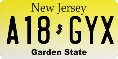 NJ license plate A18GYX