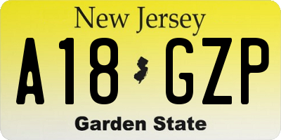 NJ license plate A18GZP