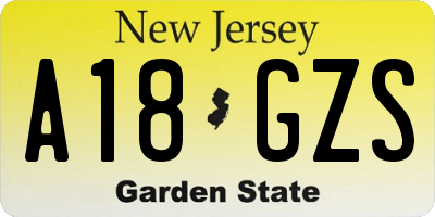 NJ license plate A18GZS