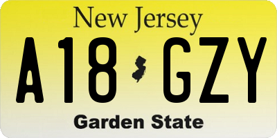 NJ license plate A18GZY