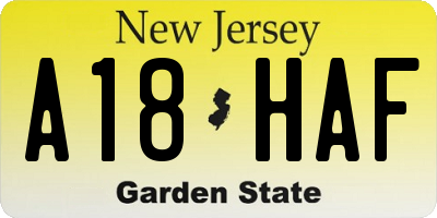 NJ license plate A18HAF