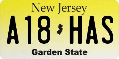 NJ license plate A18HAS