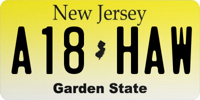 NJ license plate A18HAW