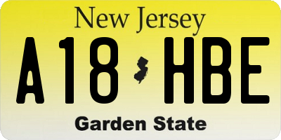 NJ license plate A18HBE