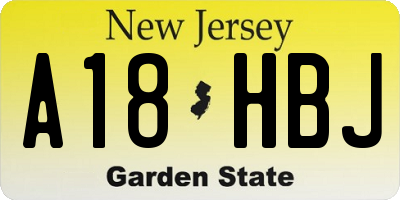 NJ license plate A18HBJ