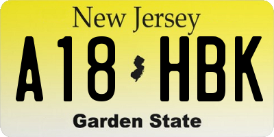NJ license plate A18HBK