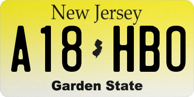 NJ license plate A18HBO