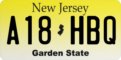 NJ license plate A18HBQ