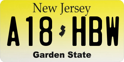 NJ license plate A18HBW