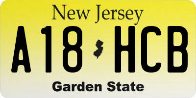 NJ license plate A18HCB