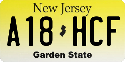 NJ license plate A18HCF