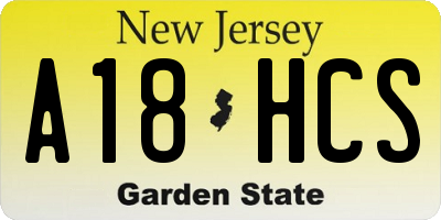 NJ license plate A18HCS