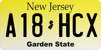 NJ license plate A18HCX