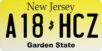 NJ license plate A18HCZ