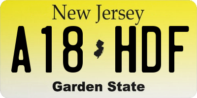 NJ license plate A18HDF