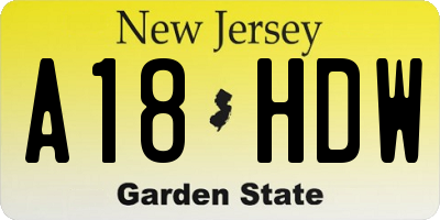 NJ license plate A18HDW