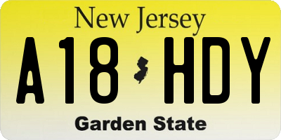 NJ license plate A18HDY