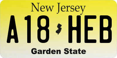 NJ license plate A18HEB