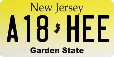 NJ license plate A18HEE