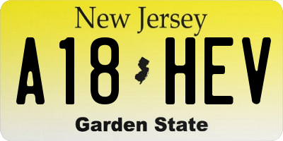 NJ license plate A18HEV
