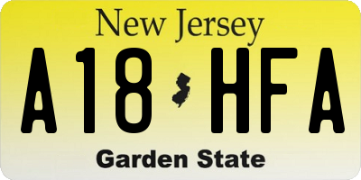 NJ license plate A18HFA