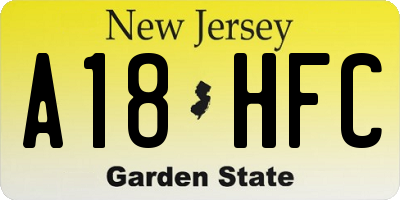 NJ license plate A18HFC