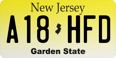 NJ license plate A18HFD