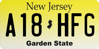 NJ license plate A18HFG