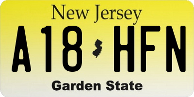 NJ license plate A18HFN