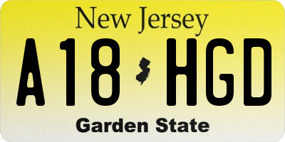NJ license plate A18HGD