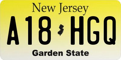 NJ license plate A18HGQ