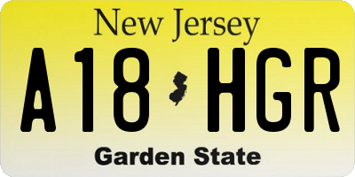 NJ license plate A18HGR