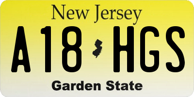 NJ license plate A18HGS