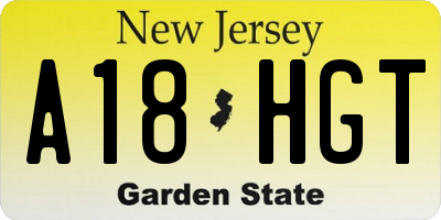 NJ license plate A18HGT
