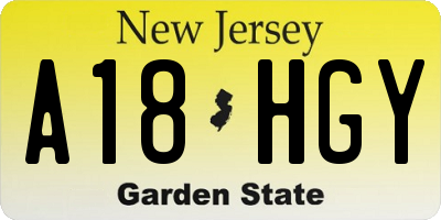NJ license plate A18HGY