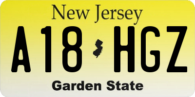NJ license plate A18HGZ